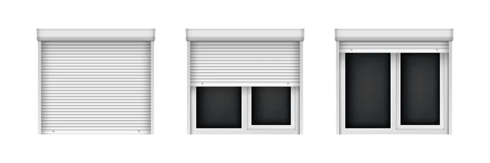 White double metal-plastic windows with blinds. Closed and open jalousie for 스톡 일러스트