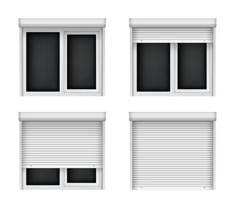 White double plastic windows with blinds. Realistic jalousie for PVC window 스톡 일러스트