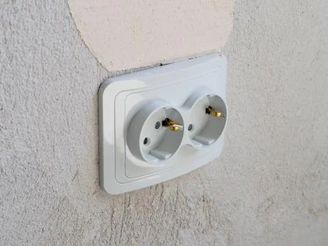 White double power socket in the room. Stock Photos