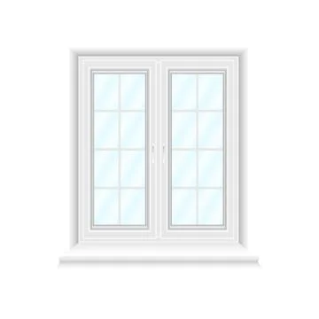 White double window frame on white background with blue glasses Stock Illustration