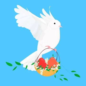 White dove with basket of easter eggs Stock Illustration