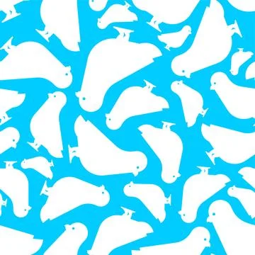 White doves pattern seamless. White pigeon background. Baby fabric texture Stock Illustration