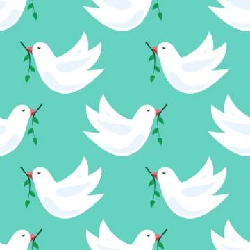 White doves seamless pattern Stock Illustration