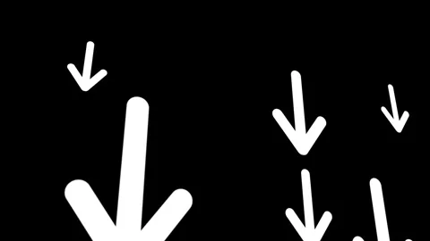 White Down Arrow Icons Raining on Black Background Loop Stock Footage 339818264