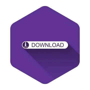 White Download button with arrow icon isolated with long shadow. Upload button Stock Illustration