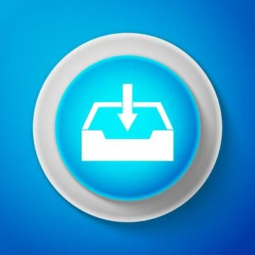 White Download inbox icon isolated on blue background. Circle blue button with Stock Illustration