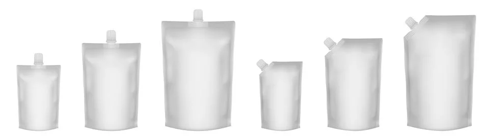 White doypack packaging with screw cap. Blank foil bags pouches with spout Stock Illustration