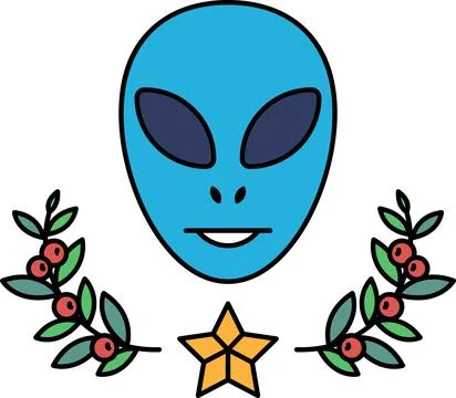 A white drawing of an alien with a smiling face Stock Illustration