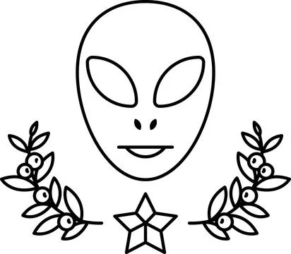 A white drawing of an alien with a smiling face Stock Illustration