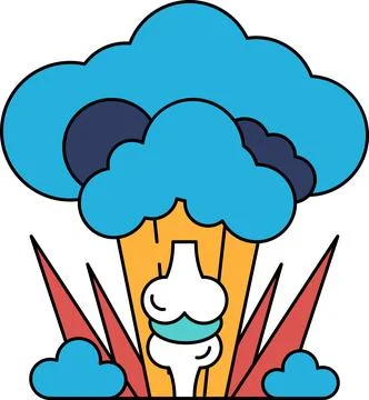 A white drawing of a cloud with a bone sticking out of it Illustrazione stock
