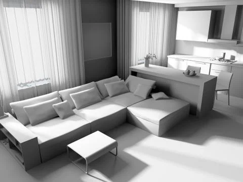 White drawing room Stock Illustration
