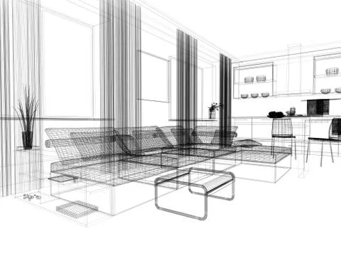 White drawing room Stock Illustration