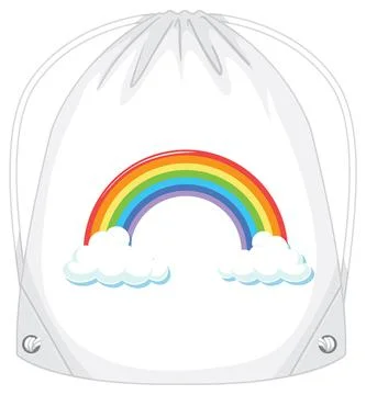 A white drawstring bag with rainbow pattern Stock Illustration