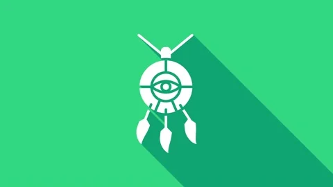 White Dream catcher with feathers icon isolated on green background. 4K Video Stock Footage 147153091