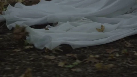 White dress drag the ground surface into forest Stock Footage
