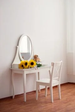 A white dressing table, glass mirror Stock Photos