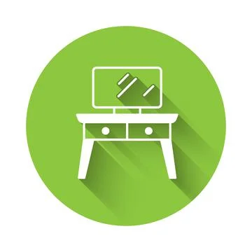 White Dressing table icon isolated with long shadow background. Green circle イラスト素材