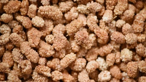White dried mulberry on rotating background. Dried fruits background. Vegan Stock Footage 125365552