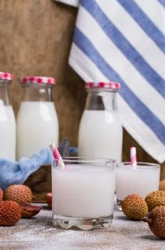 White drink made from lychee Stock Photos
