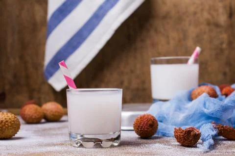 White drink made from lychee Stock Photos