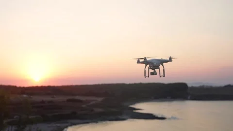 White drone flying during summer sunset Stock-Footage 146045341