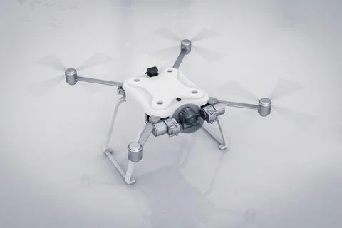 White drone with spinning propellers Stock Photos