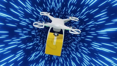 White drones with four propellers and parcel boxes represent parcel delivery wit Stock Footage 201280580
