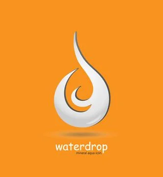 White drop logo with shadow. Ecology wave concept clean water. Aqua droplet Illustrazione stock