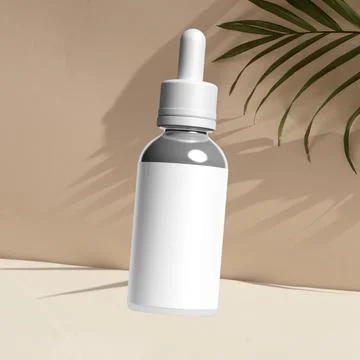 White Dropper Bottle Mockup with Blank Label and Palm Shadow Stock Illustration