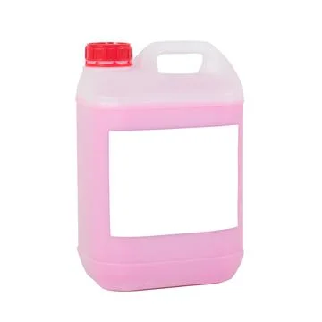 White drum with a red cap on a white background with pink liquid Stock Photos
