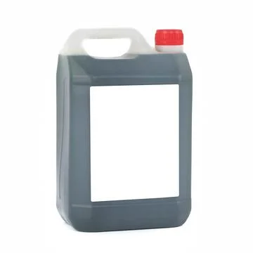 White drum with red cap on a white background with a white label and gray liquid Stock Photos