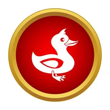 White duck icon inside red button with gold border Stock Illustration