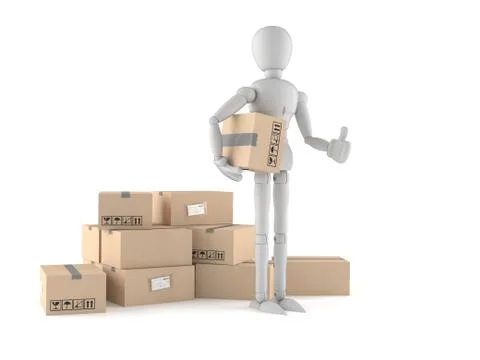 White dummy character with stack of boxes Stock Illustration