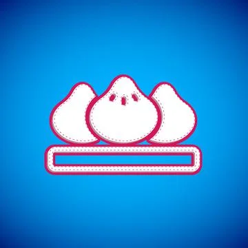 White Dumpling icon isolated on blue background. Traditional chinese dish Stock Illustration