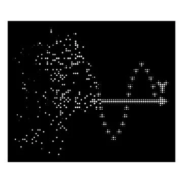 White Dust Pixelated Halftone Dotted Sinusoid Plot Icon Ilustración de archivo