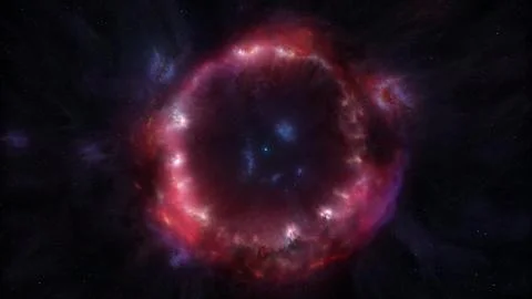 White Dwarf Star in Circular Red Cloud Nebula Concept Space and Astrophysics Stock Illustration
