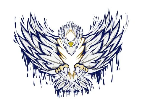 White eagle design with blue outline. Suitable for stickers, logos, icons, .. Stock Illustration