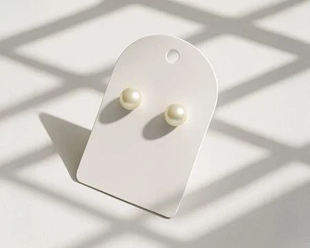 White earring card with pearl earring in shadowed setting Illustrazione stock