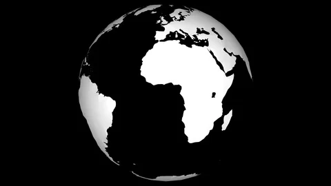 White earth map rotating fast in seamless loop with black isolated background Stock Footage 129472859