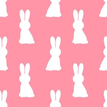 White Easter bunnies on pink background. Vector illustration. Stock Illustration