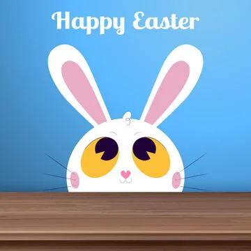 White Easter bunny on a blue background - Vector Stock Illustration