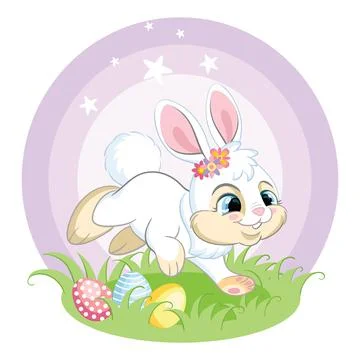 White easter bunny character with eggs vector Stockillustratie