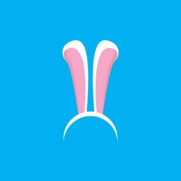 White easter bunny funky mask with rabbit ears isolated on blue background Illustrazione stock