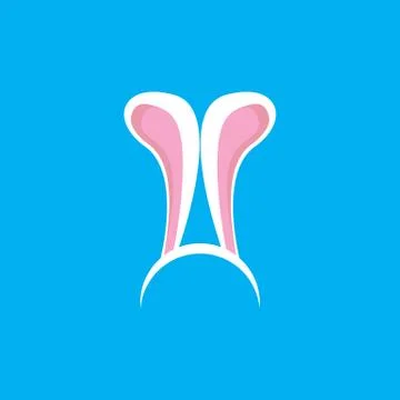 White easter bunny funky mask with rabbit ears isolated on blue background Illustrazione stock