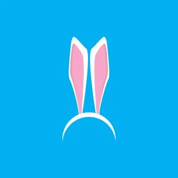 White easter bunny funky mask with rabbit ears isolated on blue background Stock Illustration