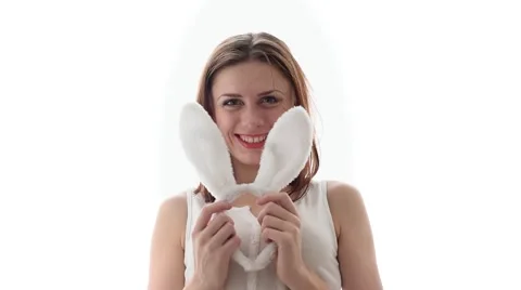 White Easter bunny girl Stock Footage 61547820