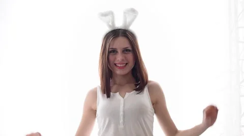White Easter bunny girl Stock Footage 61547827