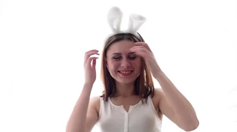 White Easter bunny girl Stock Footage 61547833
