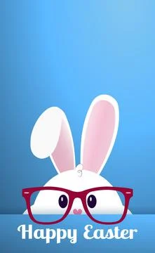 White Easter bunny with glasses on a blue background - Vector 스톡 일러스트