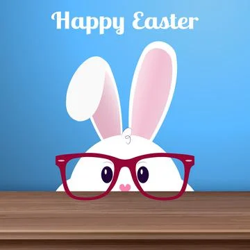 White Easter bunny with glasses on a blue background - Vector Illustrazione stock